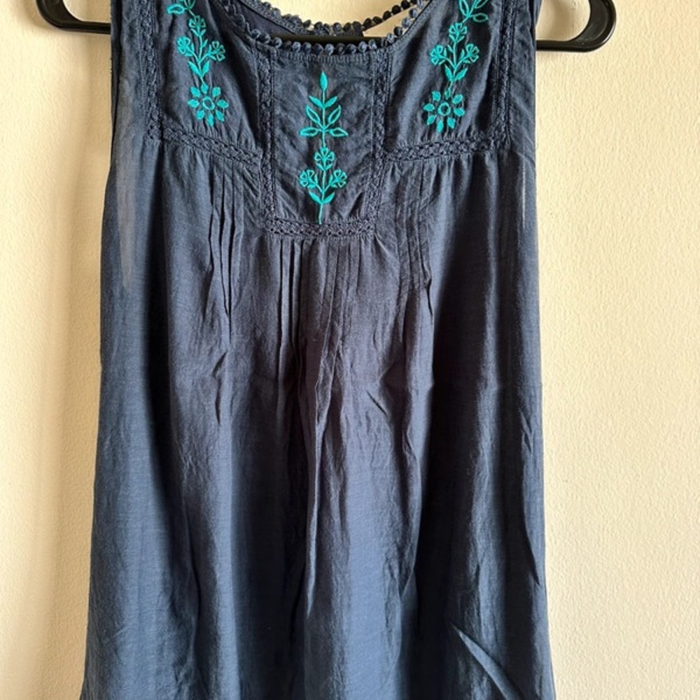 LOFT Blue Embellished Sleeveless Tank Top